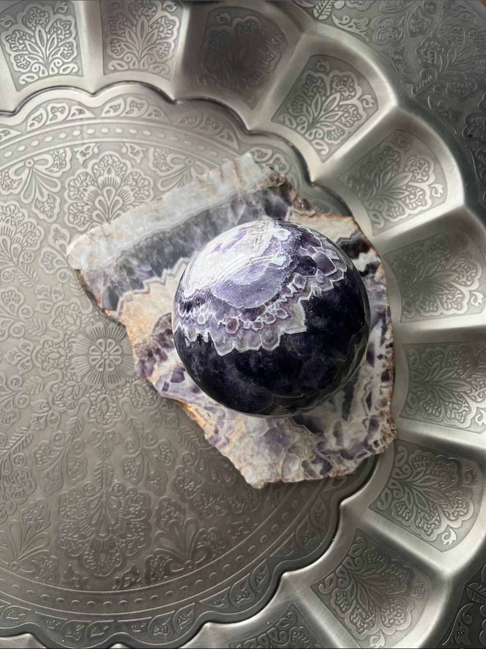 Amethyst slab and sphere